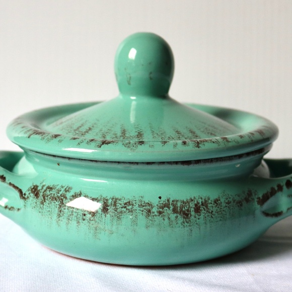 De Silva Covered Terracotta Glazed Small Ceramic Casserole Baking Dish Turquoise - Picture 3 of 9